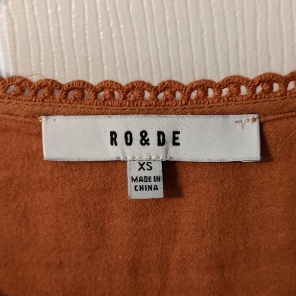 New RO & DE 100% Cotton Oversized Orange 1/4 Button Lace Detail Blouse Size XS - Picture 2 of 11